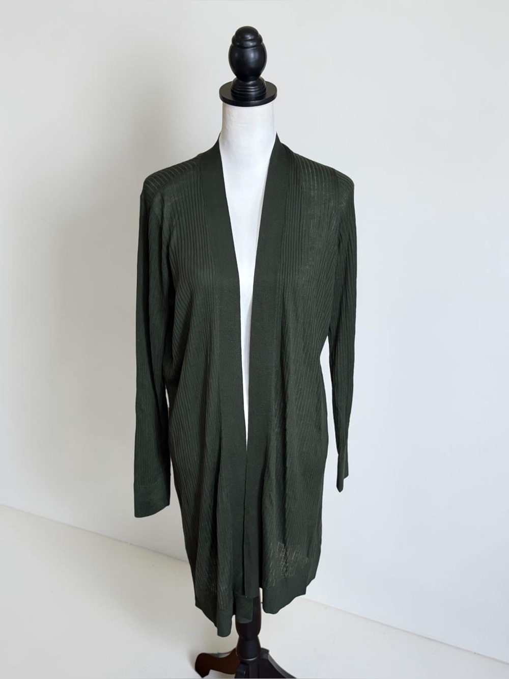 NWT LOFT Olive Green Ribbed Open Front Duster Cardigan Sweater Size M